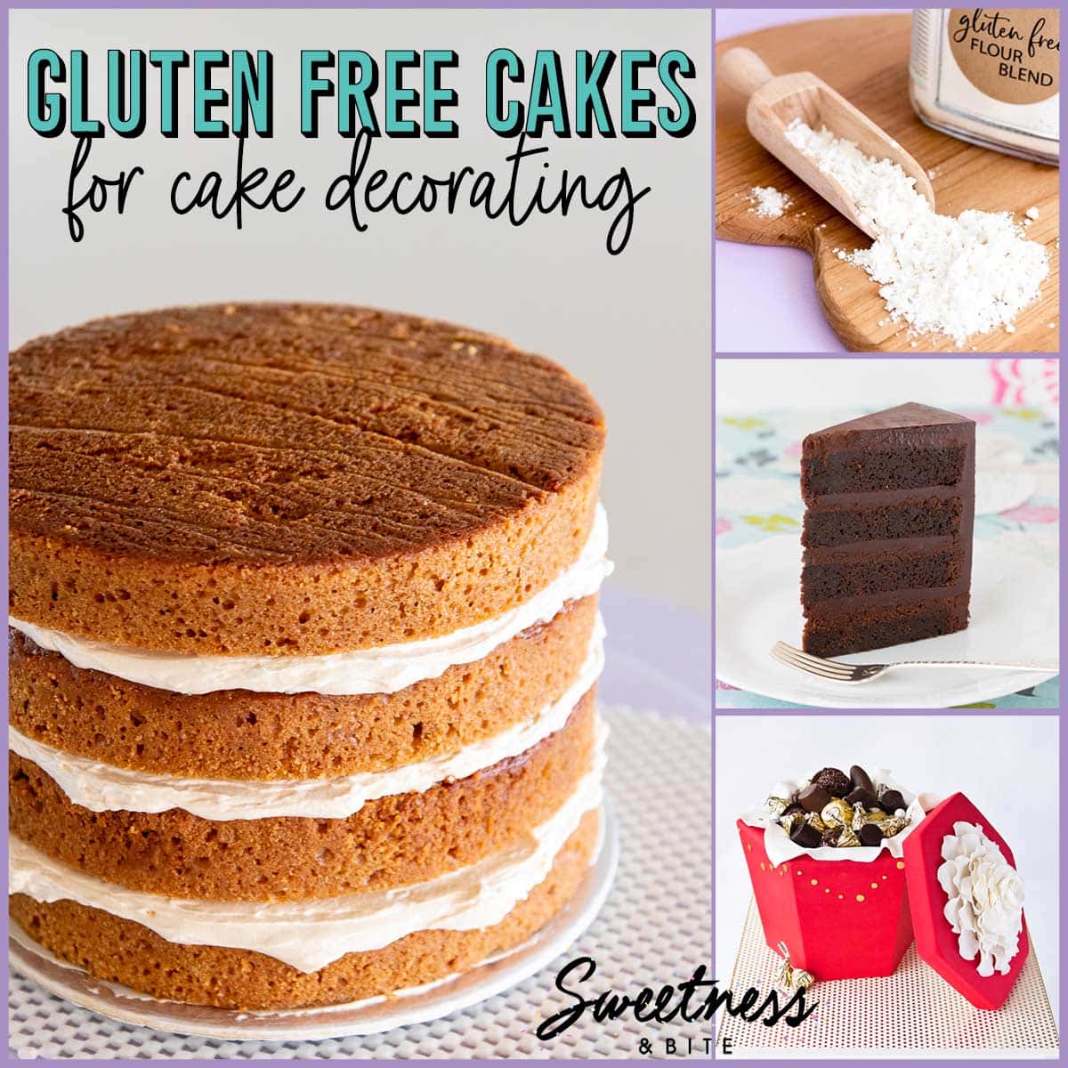 Collage of gluten free cakes with text overlay reading 