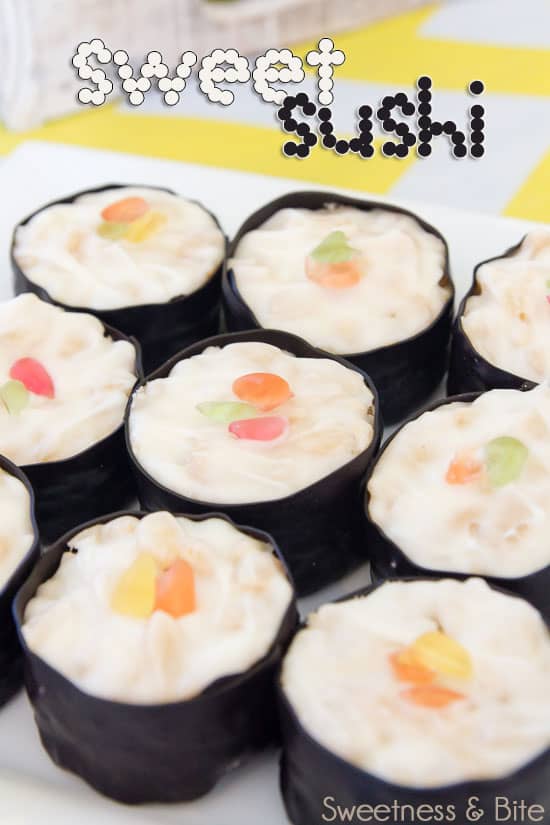 Sweet Sushi ~ Rice bubble slice becomes dessert sushi! Perfect party food.