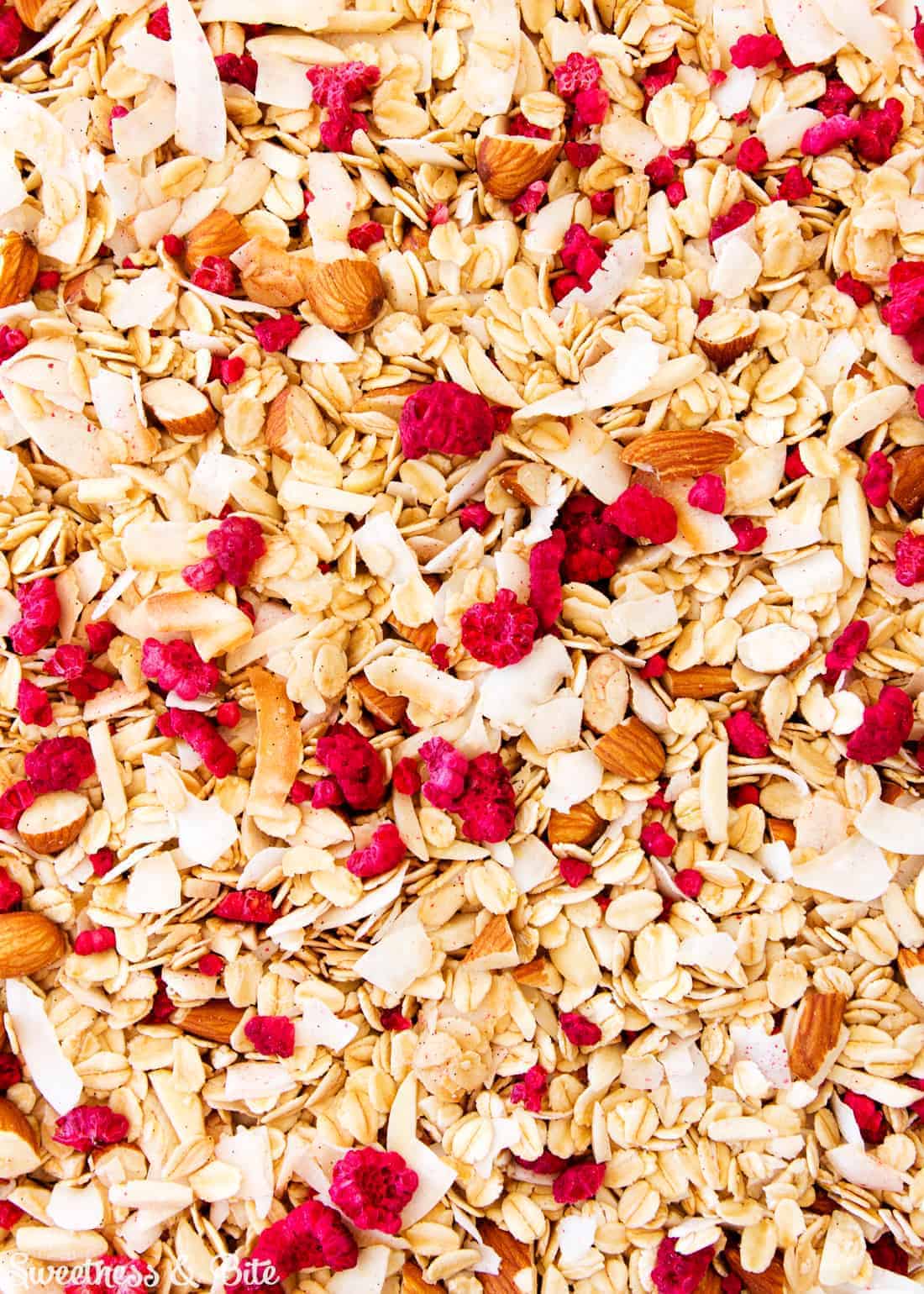 Almond, Coconut and Raspberry Meusli (aka Granola) ~ Sweetness & Bite