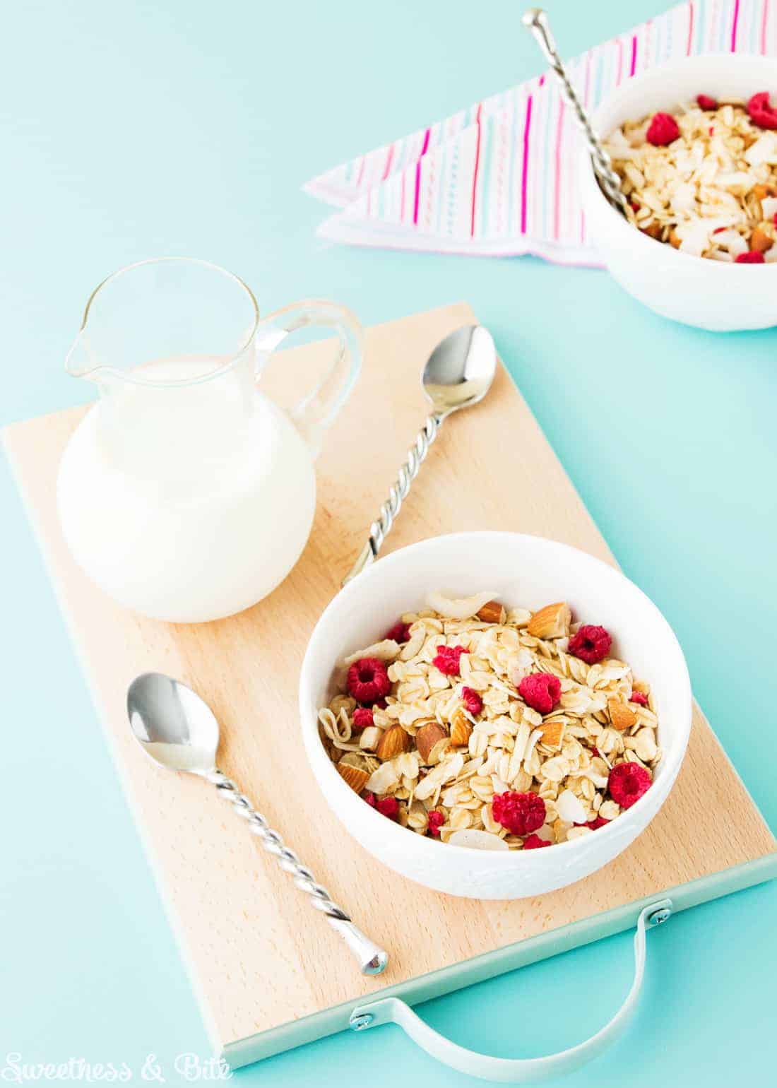 Almond, Coconut and Raspberry Meusli (aka Granola) ~ Sweetness & Bite