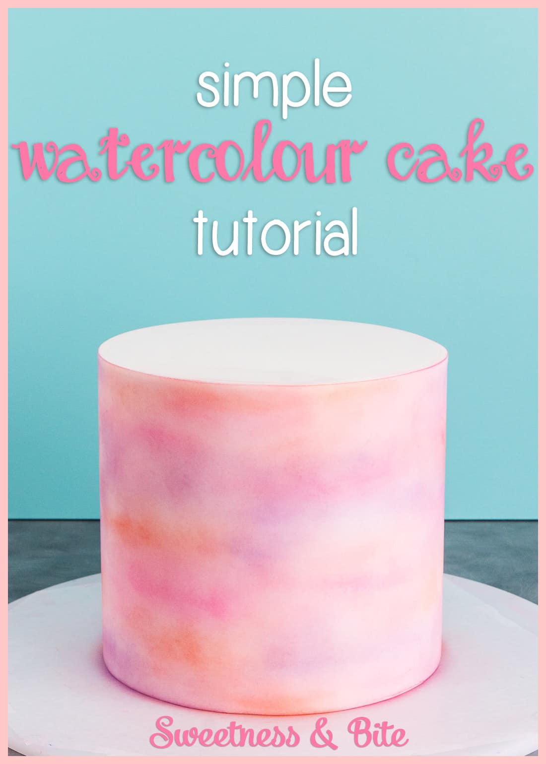 A watercolour fondant cake, in shades of pink, peach and purple.