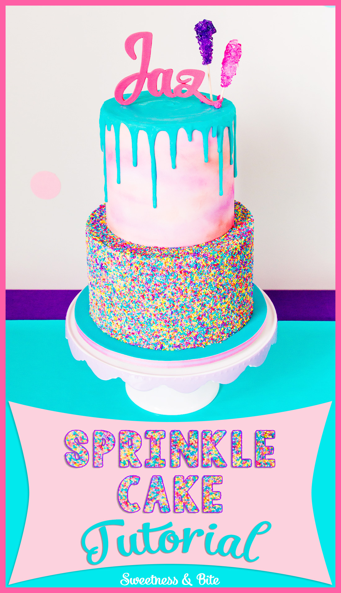 Sprinkle Cake Tutorial - A step by step guide to applying sprinkles to a fondant covered cake ~ Sweetness and Bite