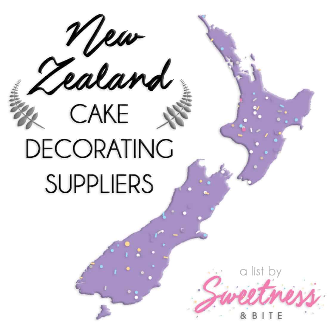 A handy list of cake decorating suppliers around New Zealand, including online stores, custom cake topper suppliers and edible image printers ~ by Sweetness and Bite