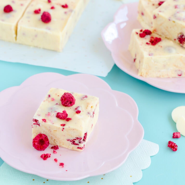 Mini Raspberry Fudge Pieces White Chocolate and Raspberry Fudge Slice - Sweetness and Bite