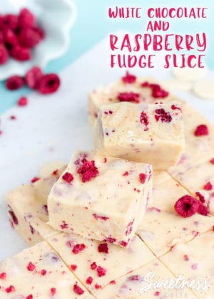 White Chocolate and Raspberry Fudge Slice ~ A super easy, no-bake fudge slice
