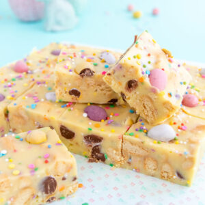 Pieces of Easy Mini Egg Fudge Slice