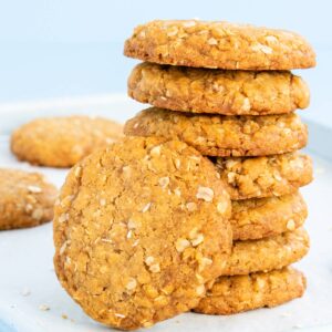 tall stack of gluten free anzac biscuits