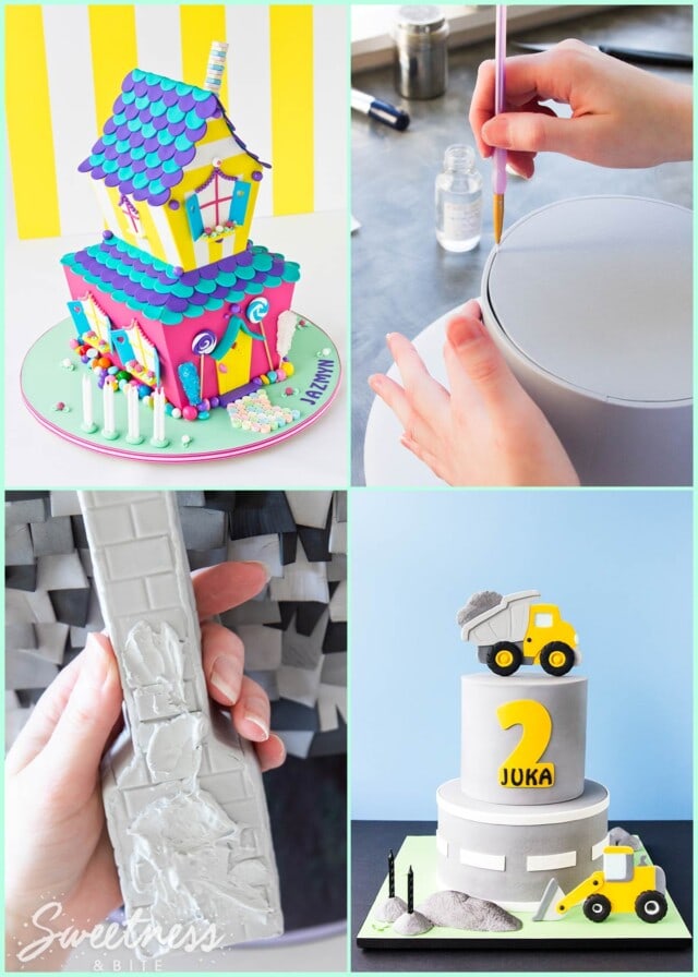 A collage of images to show to to make fondant stick to fondant.