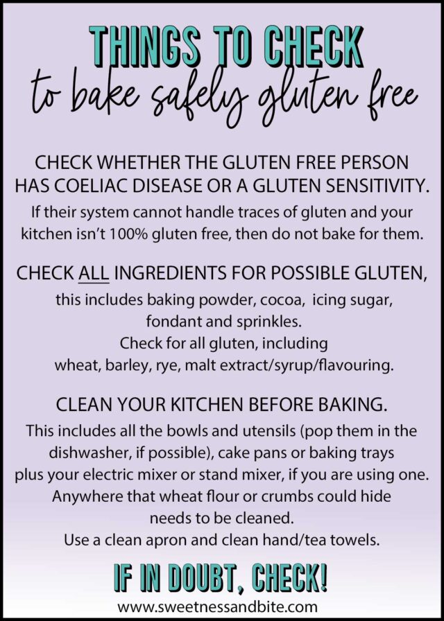 Infographic showing the tips mentioned in the post for baking gluten free.