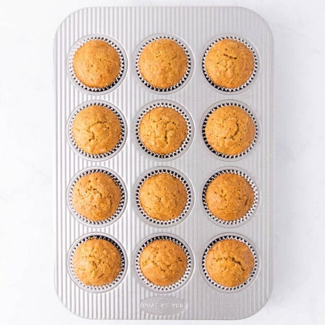 The baked cupcakes in the muffin pan.
