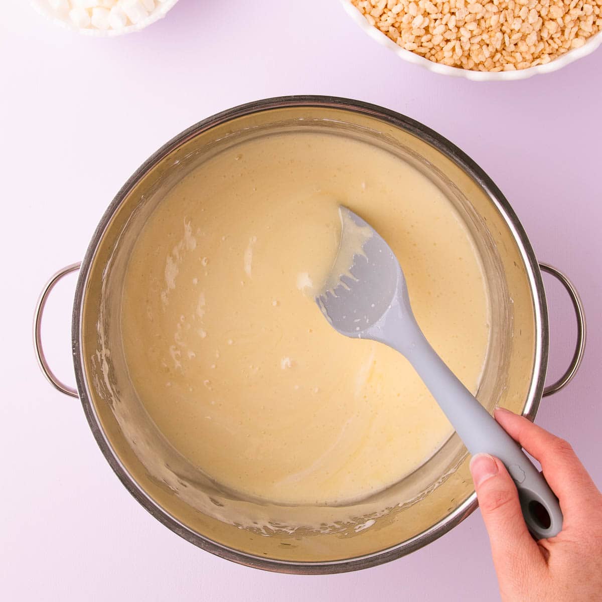 The melted marshmallow/butter mixture.